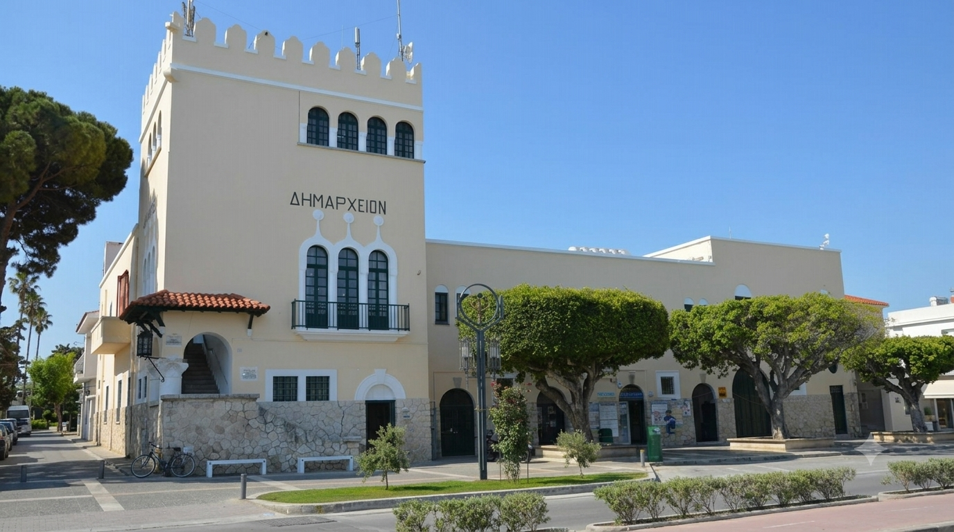 Kos Town Hall near the central location of Sintrivani cafe and restaurant in Kos Town