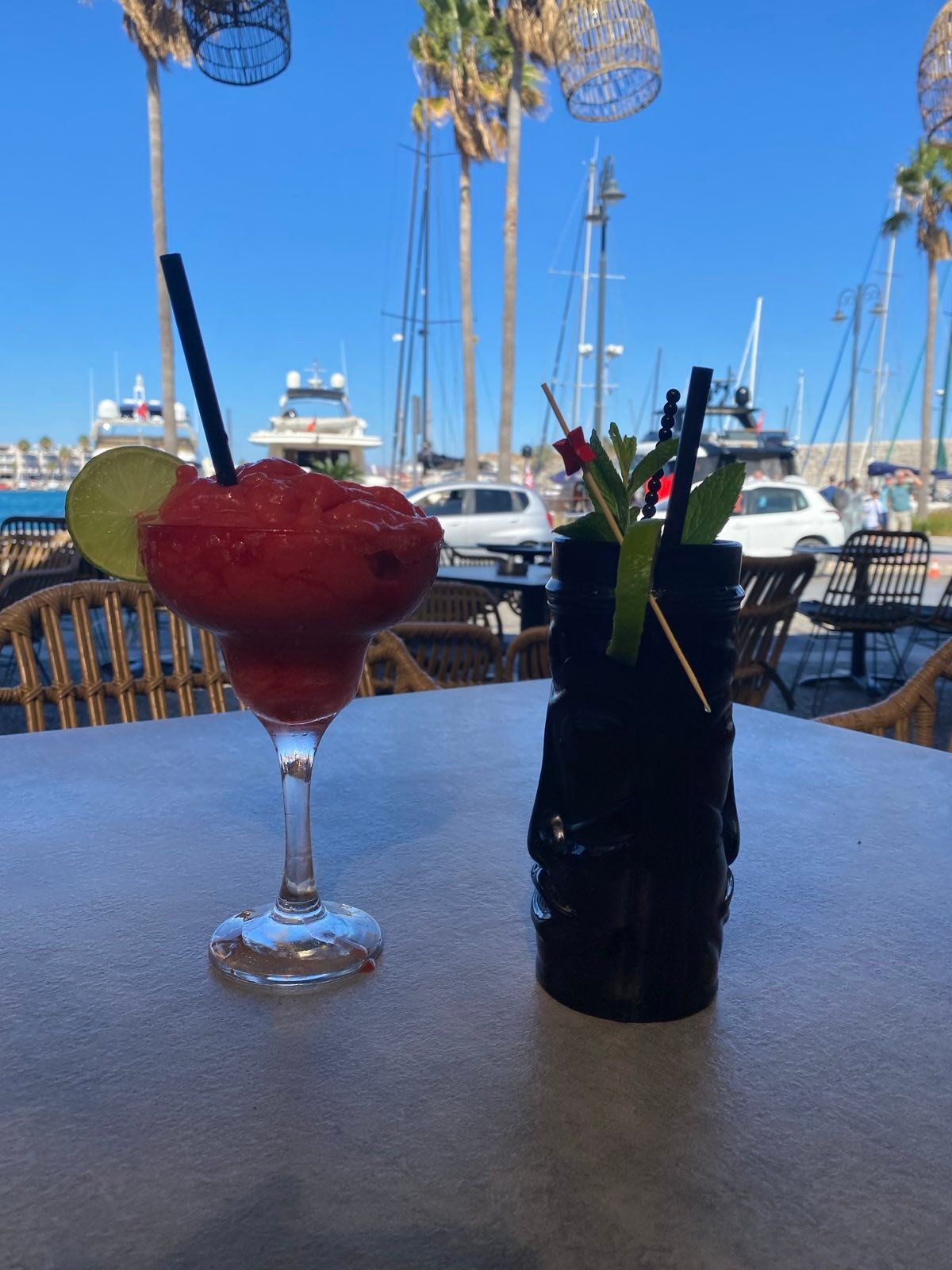 Colourful cocktails served near Kos harbour at Sintrivani