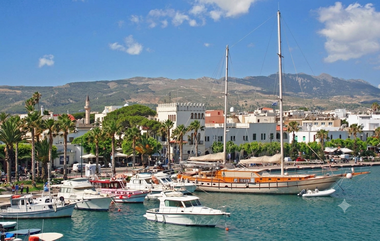 Kos harbour near Sintrivani cafe and restaurant in Kos Town
